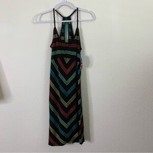 Patagonia womens spright black chevron stripe midi dress L NWT